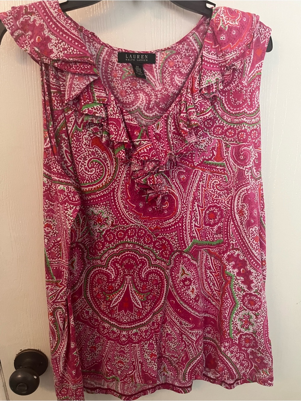 Ralph Lauren Pink Paisley Ruffle-Trim Sleeveless Top